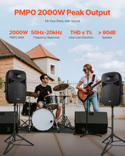 Sistema PA portatile 2000 W con 2 diffusori da 15", mixer e Bluetooth – immagine 2