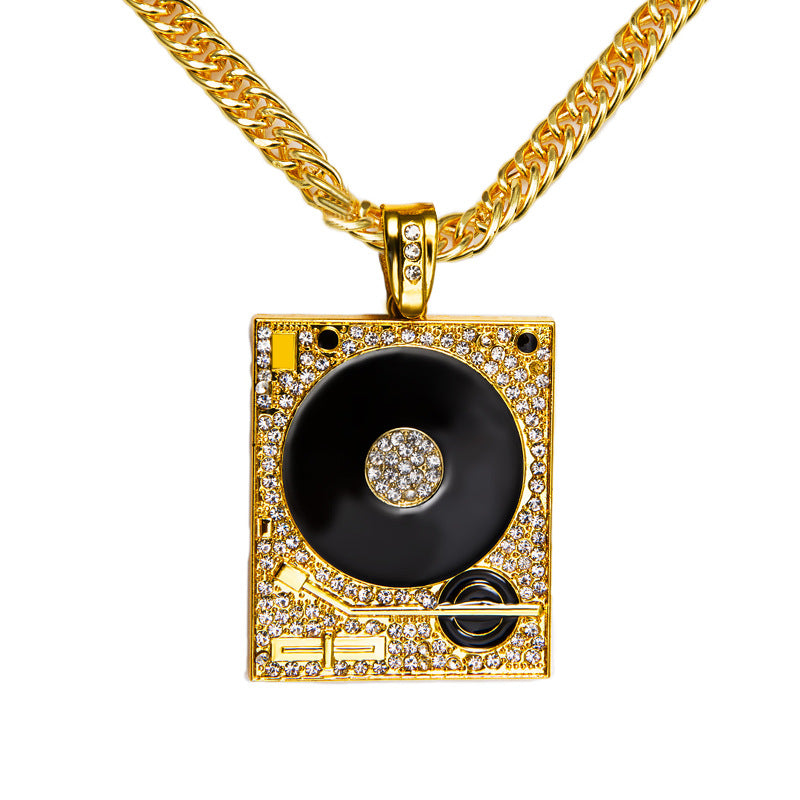 Diamond Hipster DJ Gramophone Necklace