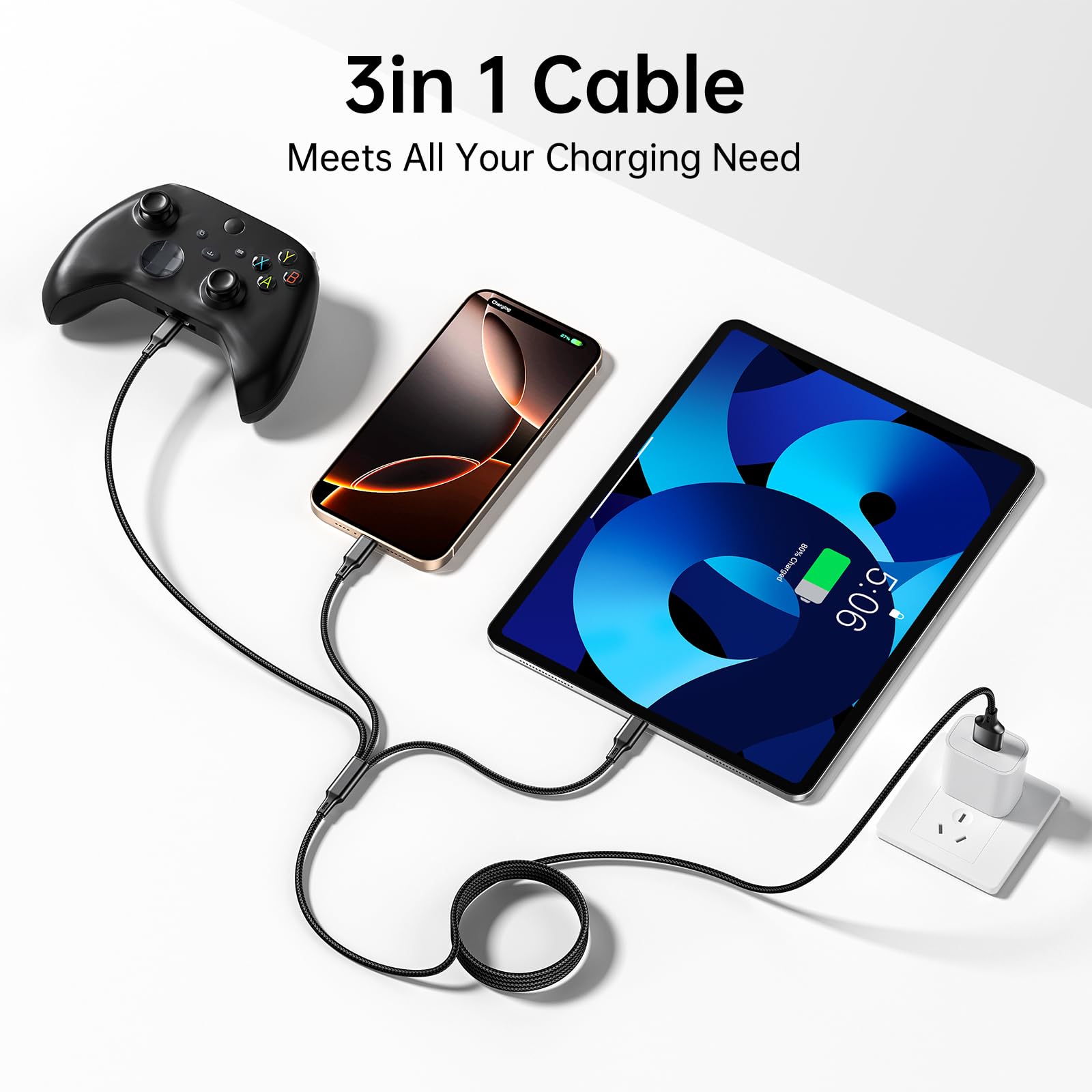 Charging Cable Cell Phone Charger Cord For Type C Micro USB 3 In 1