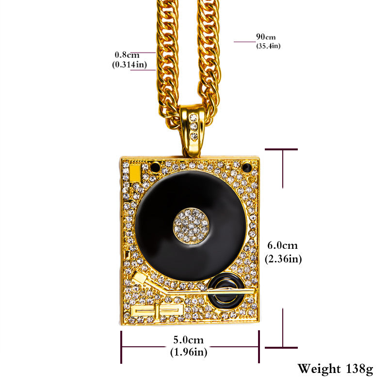 Diamond Hipster DJ Gramophone Necklace