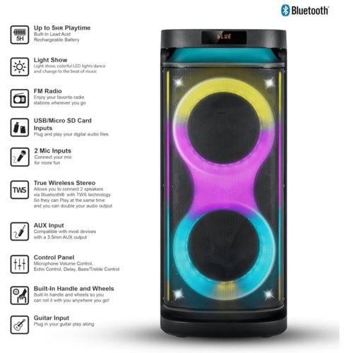 IQ Sound 2x10-Inch Portable Bluetooth DJ Speaker