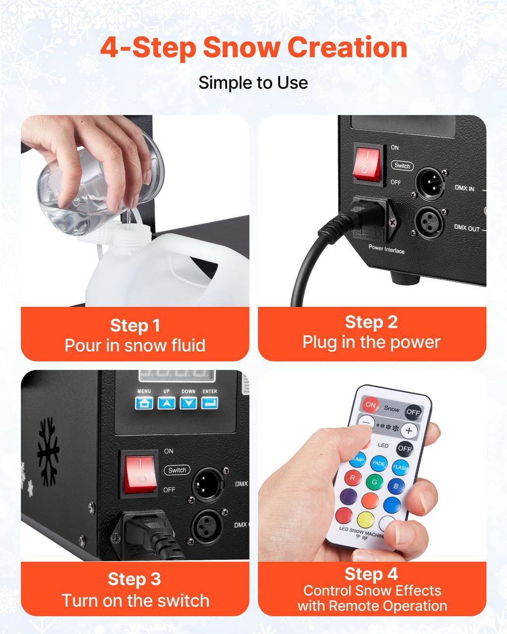 1500W Snow Machine With RGB DMX512 Signal Control, 9 LED Lights, Wireless Remote, High Output Snowflake Machine With 5L Tank, Portable DJ Stage Snow Maker For Christmas Parties Stage Effects