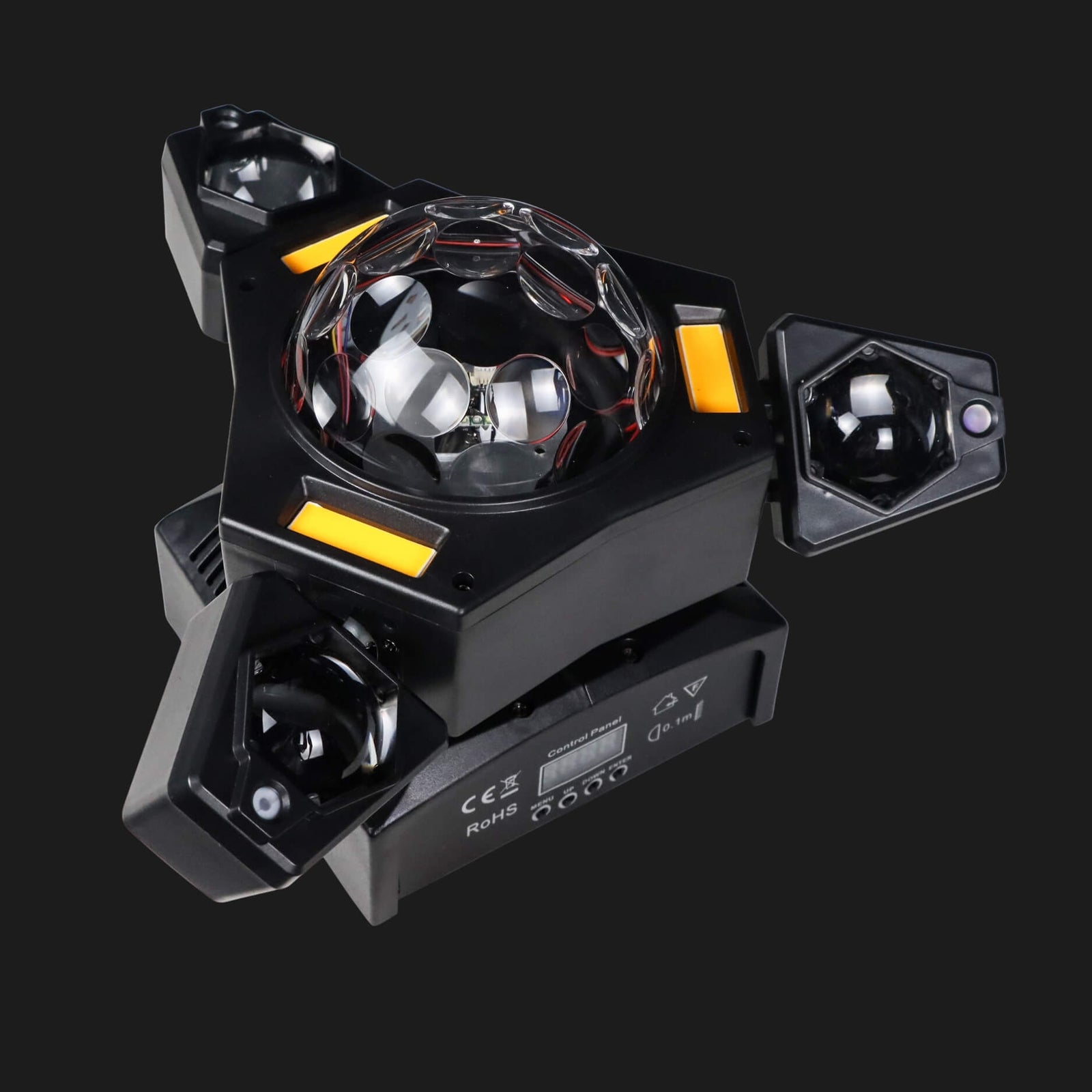 Luce laser DJ a 3 bracci con sfere disco, fasci RGB e DMX